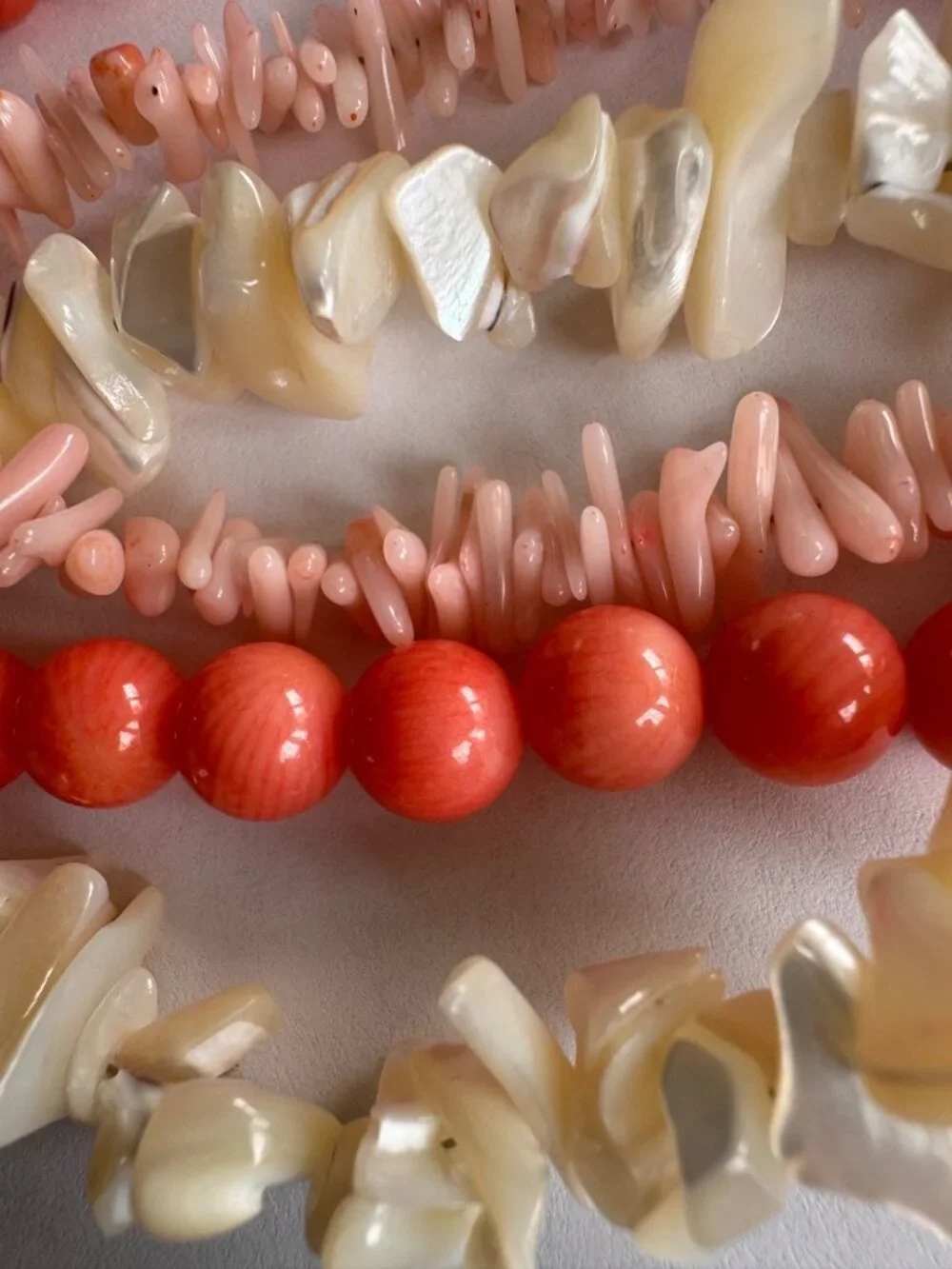 Vintage Coral Bead Multi Strand Necklace 925 Sterling MOP Shell Pendant Chunky - Picture 11 of 14